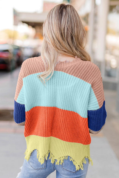 Colorblock Distressed Sweater