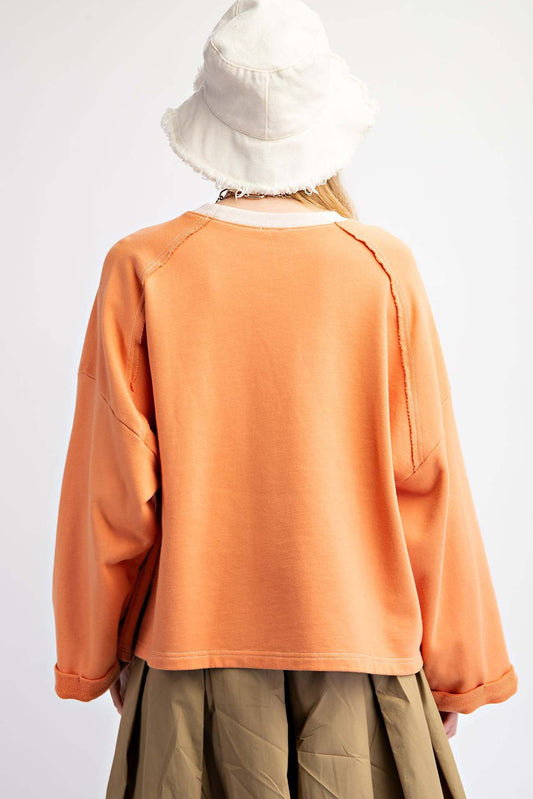 Russet Orange Flower Patched Crewneck Sweatshirt