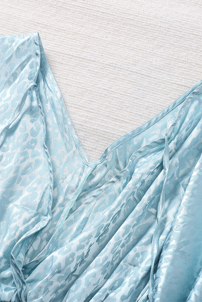 Split Sleeves Smocked Waist Leopard Satin Dress