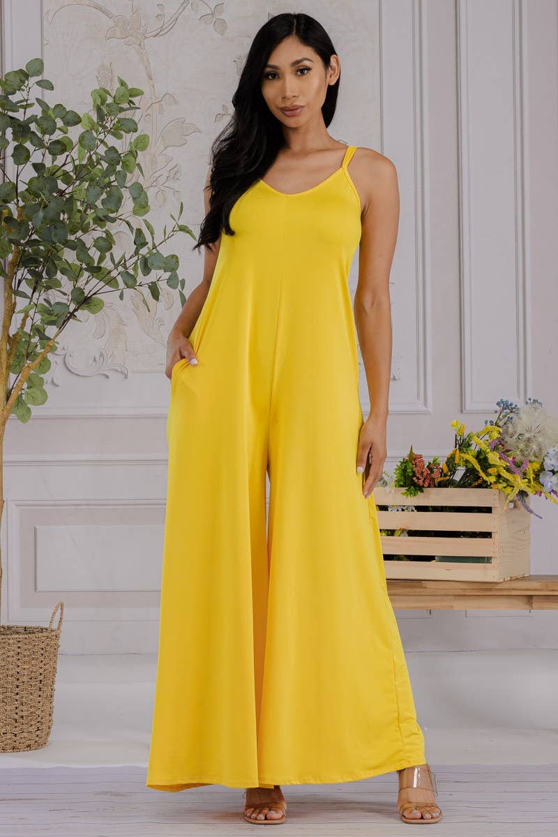 HH697R-S - Spaghetti Strap Wide Leg Jumpsuit
