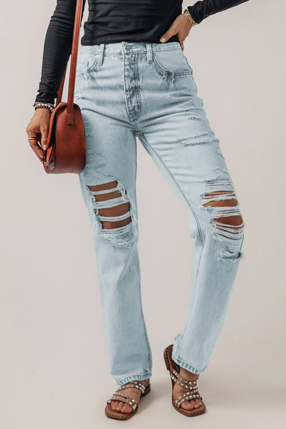 Beau Blue Vintage Acid Wash Distressed Straight Leg Jeans