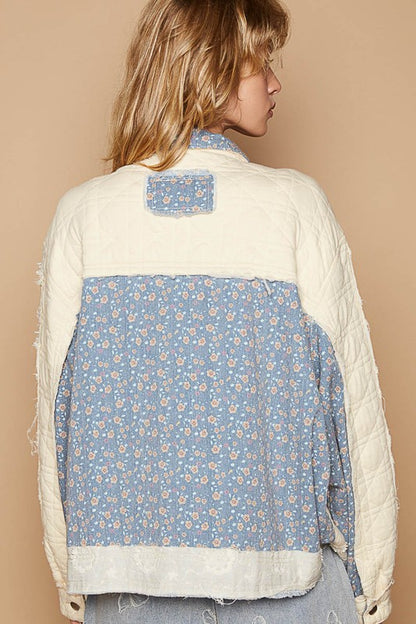 POL Floral Patchwork Zip Up Long Sleeve Jacket