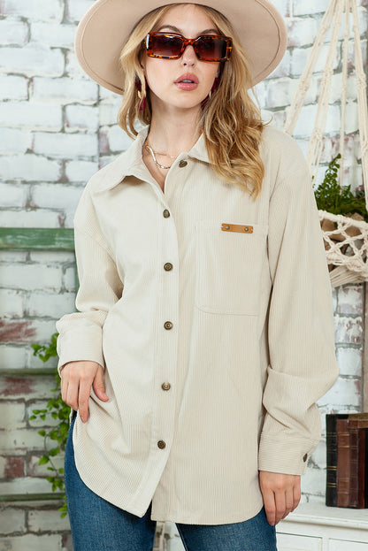 Multicolor Corduroy Buttoned Front Pocketed Shacket