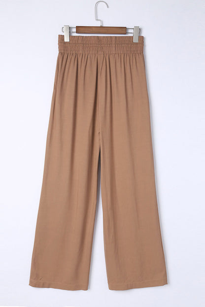 Black Casual Drawstring Shirred Elastic Waist Wide Leg Pants