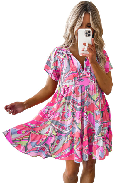 Multicolor Geometric Abstract Print Long Sleeve Shirt Dress