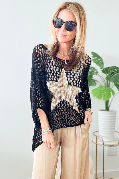 Black Star Hollow Knitted Oversized Summer Tee