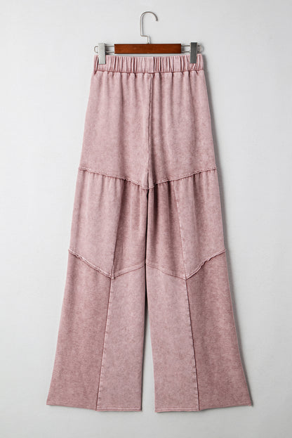 Vineyard Green Mineral Wash Tiered Wide Leg Patchwork Drawstring Pants