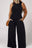 Black Plain Sleeveless Cinched Waist Wide Leg Jumpsuit