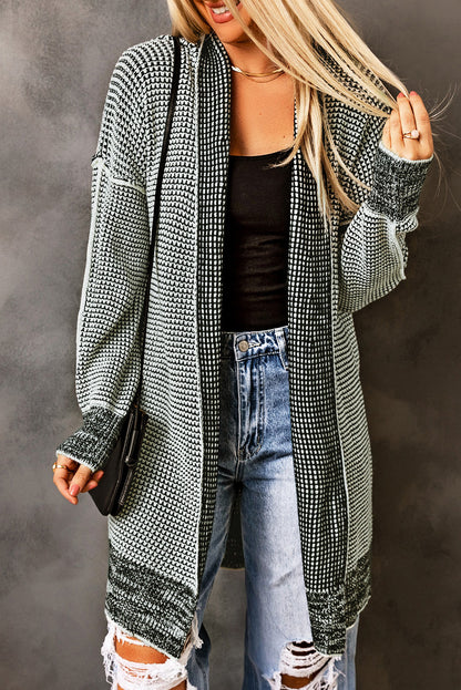 Rose Plaid Contrast Trim Casual Knit Long Cardigan