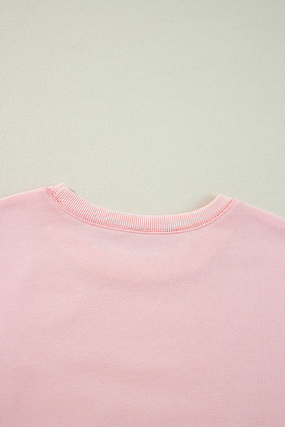 Light Pink Flower Pattern Drop Shoulder Loose Sweatshirt