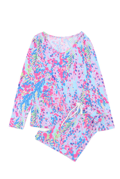 Multicolour Floral Print Long Sleeve Pullover and Shorts Lounge Set