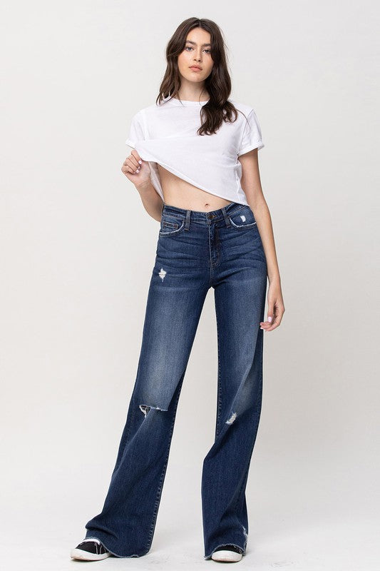 High Rise Distressed Wide Leg Jeans