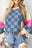 Sky Blue Checkered Denim Exposed Seam Patchwork Sweatshirt