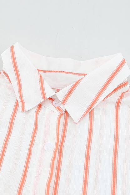 Black Striped Casual Short Sleeve Shirt with Pocket