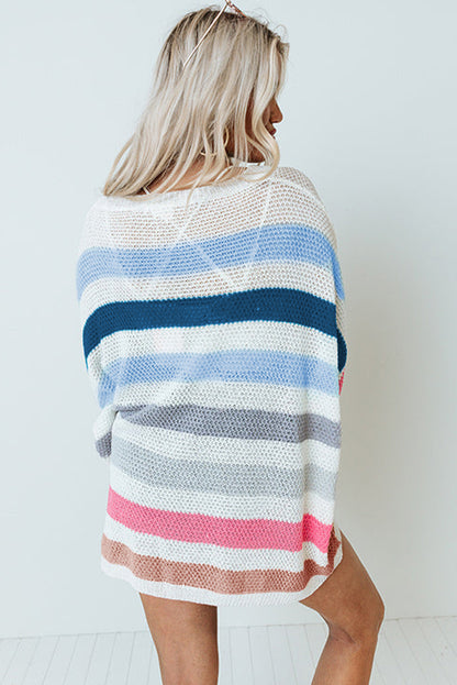 Multicolor Striped Knit Top with Chest Pocket