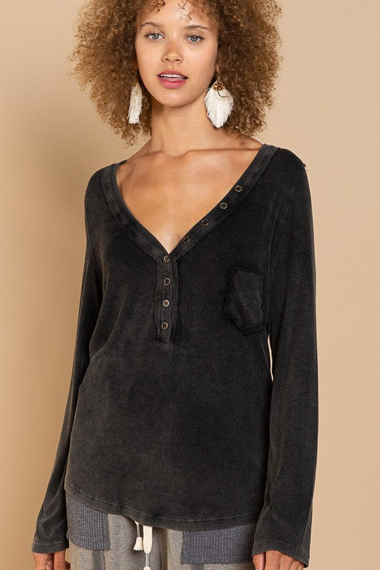 Black Button Down POL Top