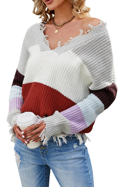 Colorblock Distressed Sweater