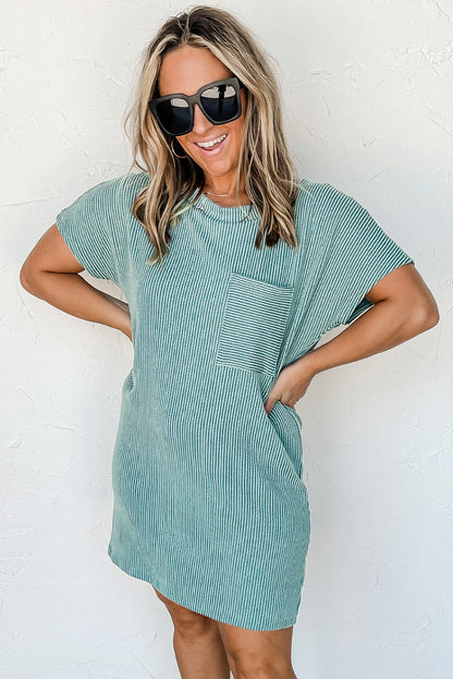 Womens Textured Short Sleeve Shift T Shirt Dress with Chest Pocket