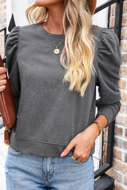 Green Vintage Washed Puff Sleeve Sweatshirt