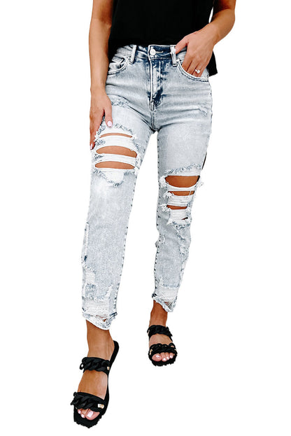 Vintage Washed Heavy Destroyed Skinny Jeans