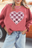 Strawberry Pink Checkered Heart Graphic Ribbed Valentines Sweatshirt