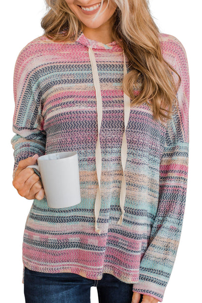 Multicolor Striped Print Drawstring Pullover Hoodie