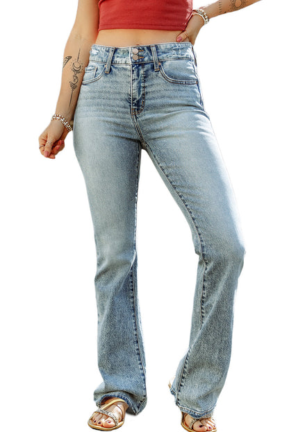 Subtle Ripped Detail Flare Bottom Jeans