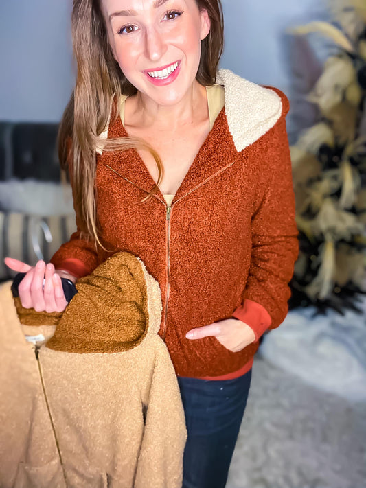 Listicle Rust Fuzzy Jacket
