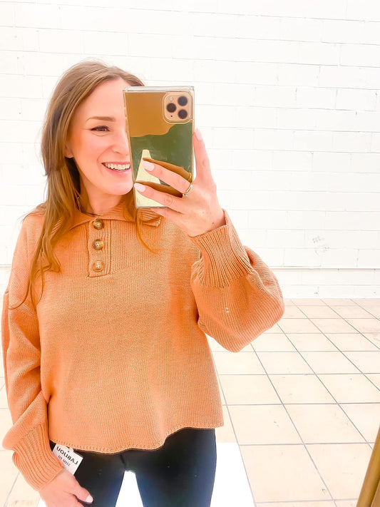 New In Button Front Sweater - Rust
