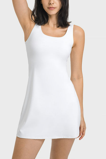 Square Neck Sports Tank Dress with Full Coverage Bottoms