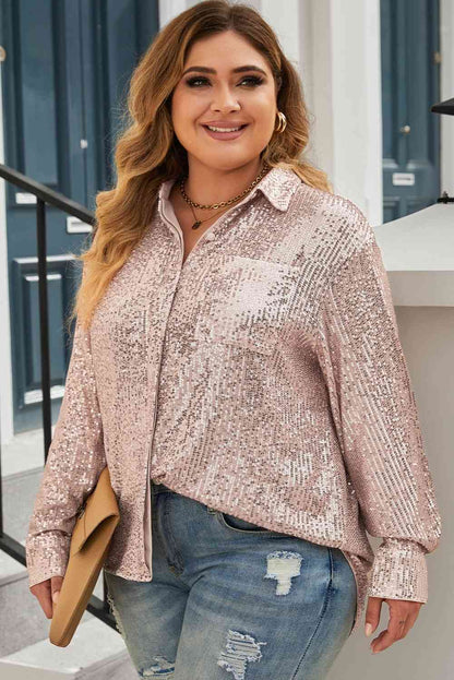 Plus Size Sequin Long Sleeve Shirt