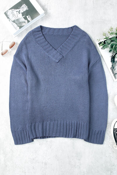 V-Neck Dropped Shoulder Sweater