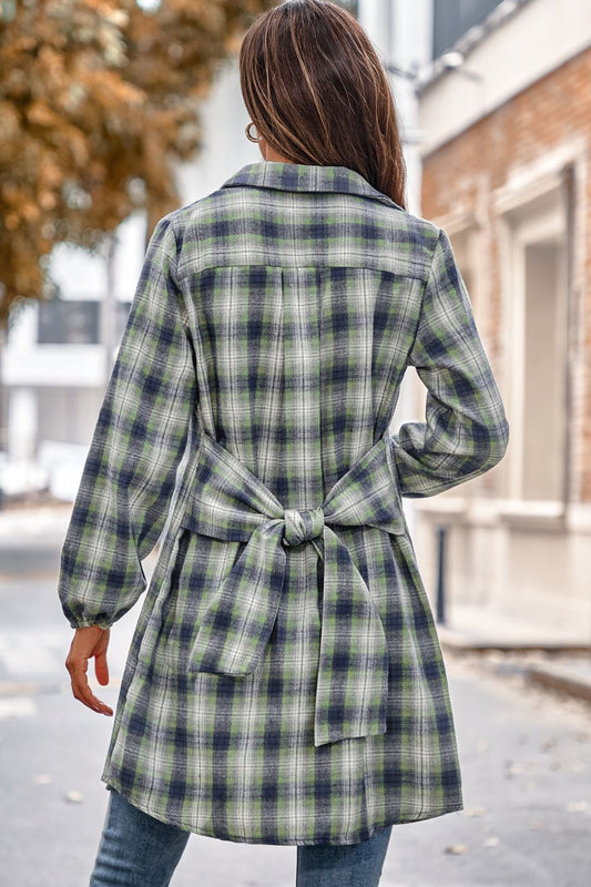 Plaid Tie Front Mini Shirt Dress