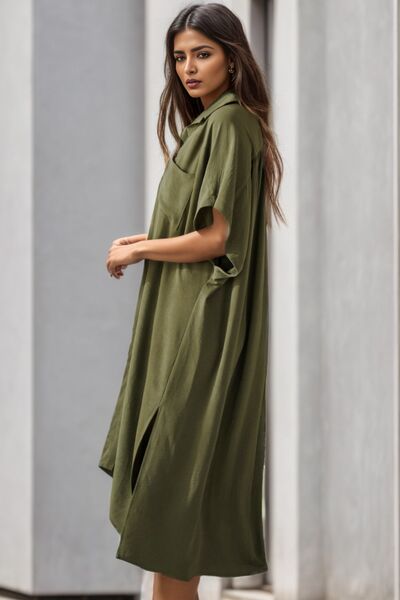 Slit Button Up Half Sleeve Dress