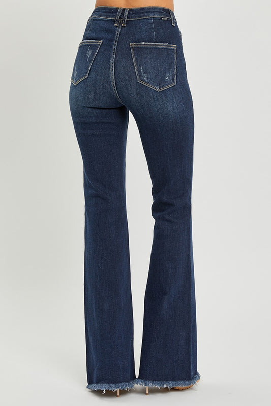 RISEN High Waist Raw Hem Flare Jeans