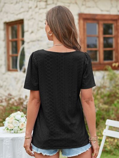 Eyelet Square Neck Short Sleeve Blouse