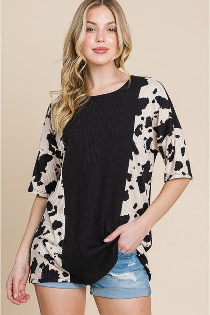 BOMBOM Rodeo Love Ribbed Animal Contrast Tee