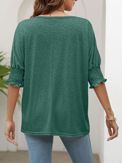 Smocked Flounce Sleeve Round Neck T-Shirt