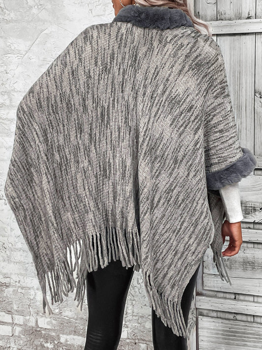 Open Front Fringe Hem Poncho