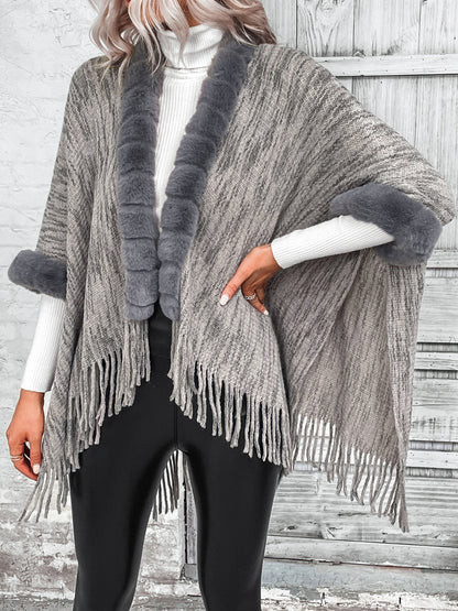 Open Front Fringe Hem Poncho