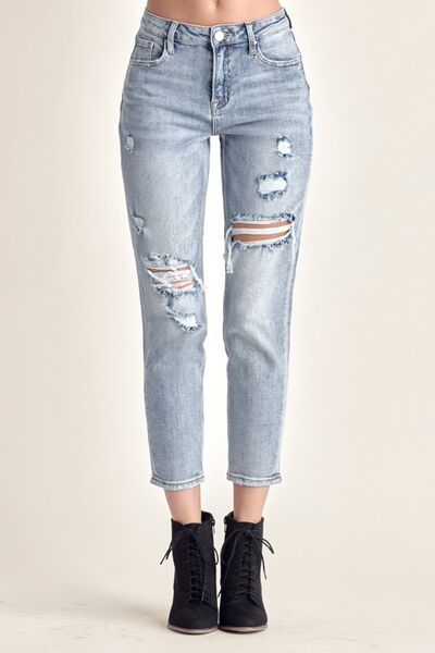 RISEN Distressed Slim Cropped Jeans