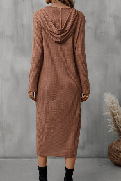 Buttoned Long Sleeve Hooded Dress