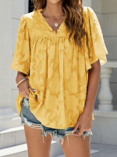 Frill V-Neck Half Sleeve Blouse