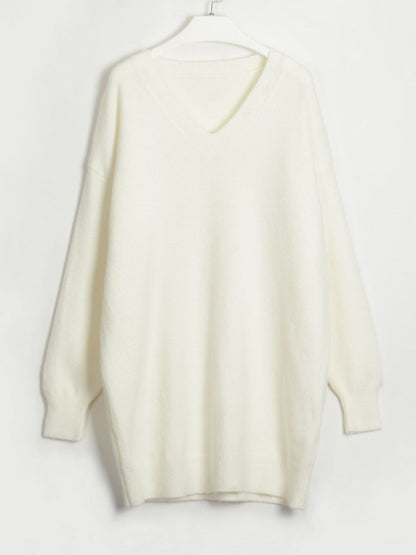 V-Neck Dropped Shoulder Sweater Dress