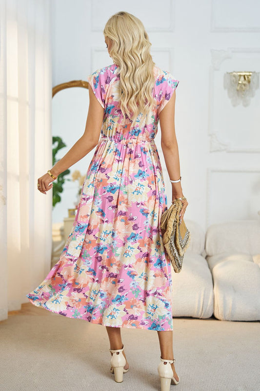 Floral V-Neck A-Line Midi Dress