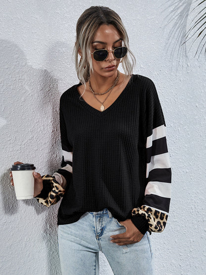 Leopard Striped Waffle-Knit Top