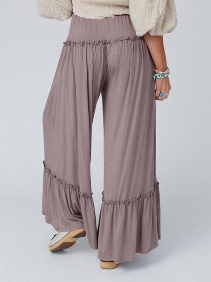 Wide Leg Ruffle Trim Pants