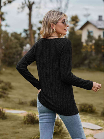 Full Size Ribbed Square Neck Long Sleeve T-Shirt