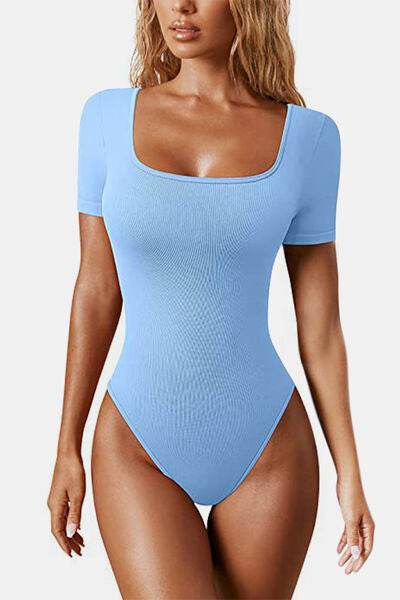 Square Neck Short Sleeve Active Bodysuit