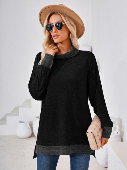 Contrast Mock Neck Long Sleeve T-Shirt